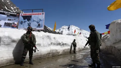 Getty Images Military personnel on China-India border