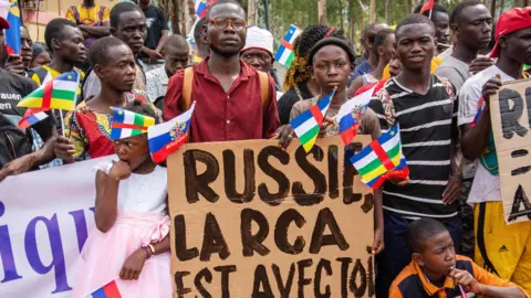 AFP A pro-Russian rally in Bangui, the Central African Republic - Saturday 5 March 2022