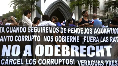 AFP Demonstrators in Panama protest against corruption in connection with the scandal involving Brazilian construction giant Odebrecht, in front of Panama's Congress in Panama City