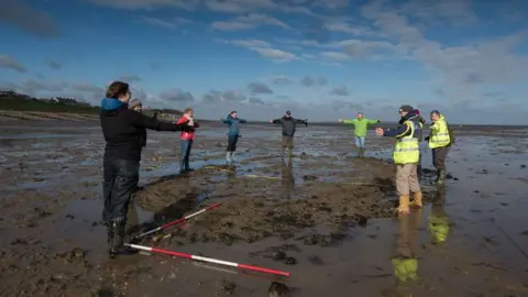 Historic England Volunteers showing the outline of the newly discovered Tankerton wreck