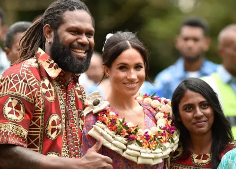 Getty Images Duchess of Sussex meets people at the University of the South Pacific in Suva on 24 October 2018