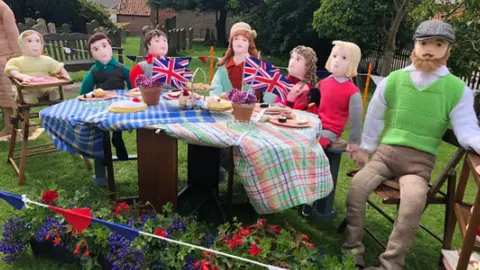 Penny Evans and Margaret Brown  Knitted Coronation street party