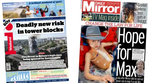 The i paper and Daily Mirror front pages