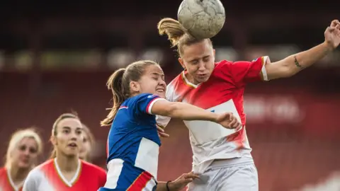 Getty Images Female footballers heading the ball