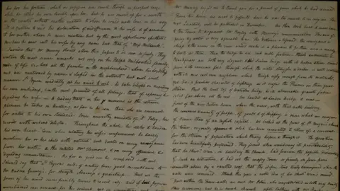 Trinity College, University of Cambridge A hand-written letter from 1823 describing reading part of Lord Byron's memoirs