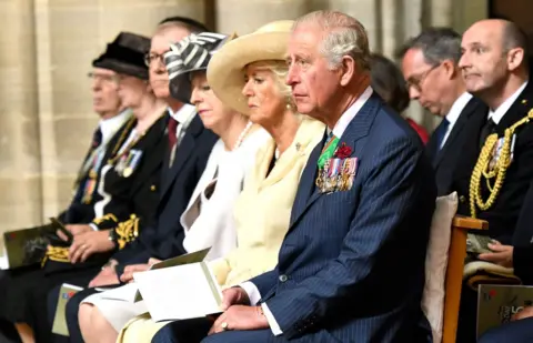 Getty Images The Prince of Wales, the Duchess of Cornwall, Theresa May and others in Bayeux cathedral