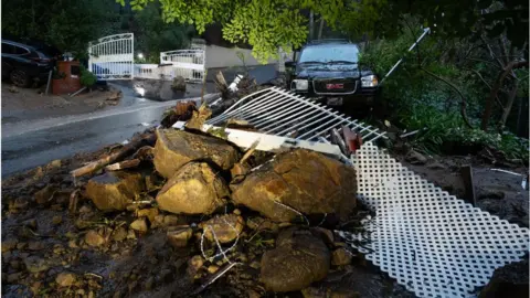 Getty Images Rock slides were also reported in Studio City