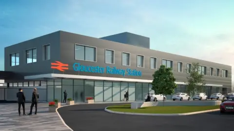 Gloucester City Council Artist's impression of revamped Gloucester railway station