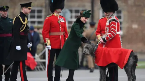 EPA Kate pets Domhnall the Irish wolfhound