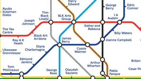 TfL Tube map with names of notable black people from history