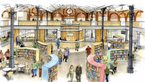 Staffordshire County Council Artist's impression of new library in the market hall