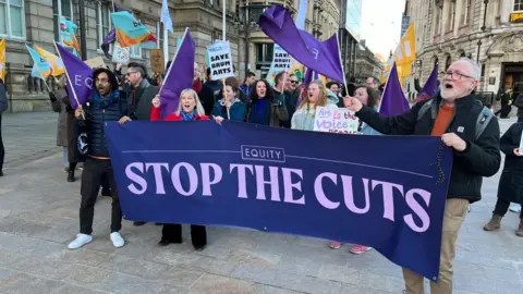 BBC Protesters gathered outside Birmingham city council's chambers this afternoon