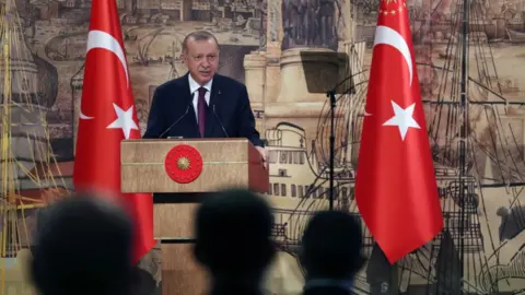 Getty Images President Erdogan addressing reporters on August 21 2020