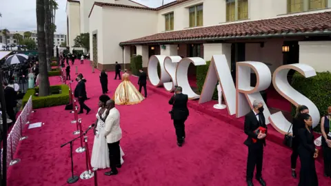 EPA The red carpet was set up outside LA's Union Station