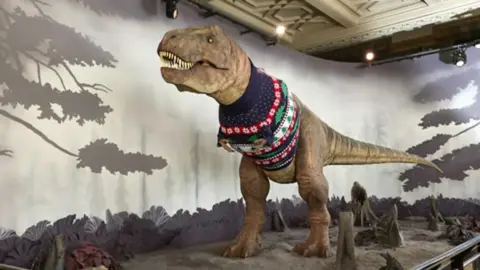 Dinosaur shop christmas jumper