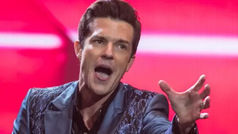 Brandon Flowers of The Killers performs live on the Pyramid stage during the 2019 Glastonbury Festival at Worthy Farm, Pilton on June 29, 2019 in Glastonbury, England