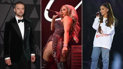 Getty Images Justin Timberlake, Cardi B, Ariana Grande