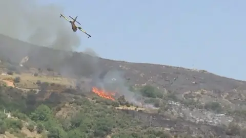 Plane flies over wildfire