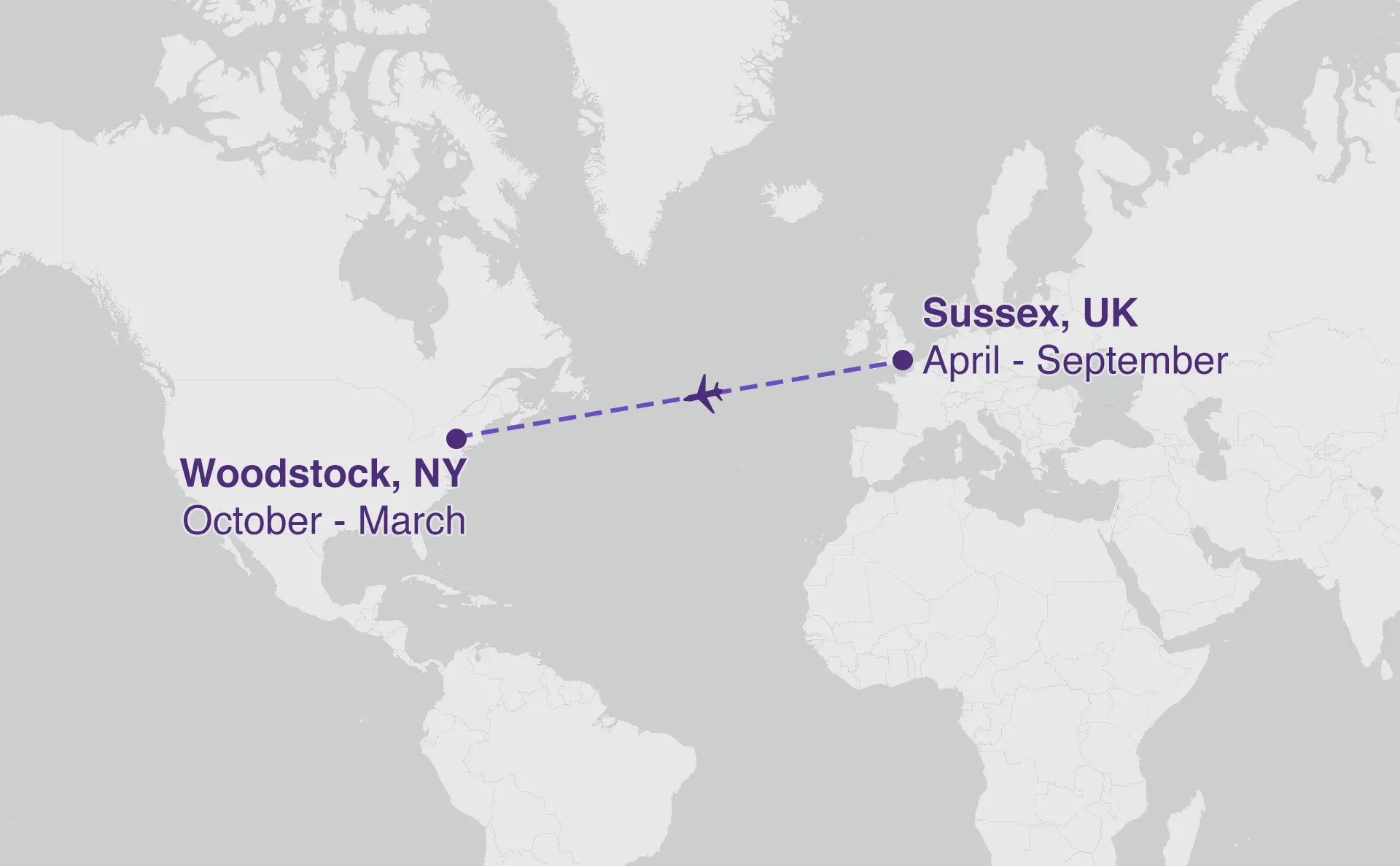 MAp showing Sussex to Woodstock, NY