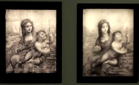 BBC Different iterations of Leonardo da Vinci's The virgin has the child show layers of drawings as the artist makes progress