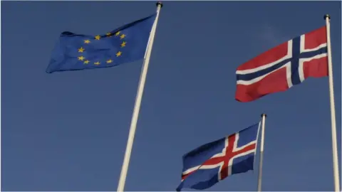 Getty Images Flags of EU, Norway and Iceland