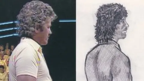 ITV/police handout John Cooper appearing on Bullseye and an artist's impression released by police in July 1989