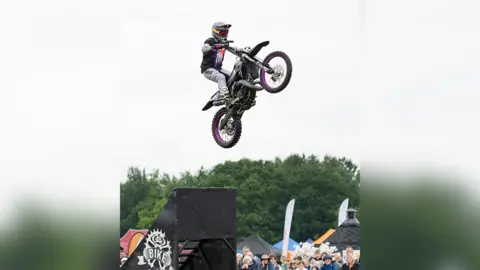 Bob Hadfield  Motorbike doing a stunt at the Royal Cheshire Show