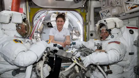 NASA Astronauts Nick Hague, Christina Koch and Anne McClain