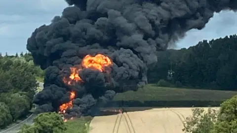 Kent A21 dual carriageway closed after fuel tanker fire