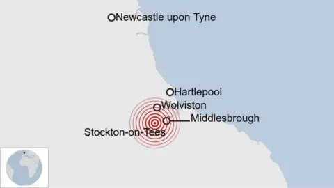 BBC Map of the area of the earthquake