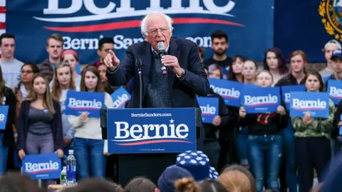 Getty Images Vermont senator and presidential candidate Bernie Sanders campaigns at the University of New Hampshire in Durham