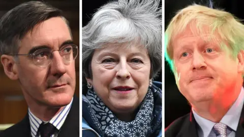 EPA/Getty Images Jacob Rees-Mogg, Theresa May and Boris Johnson