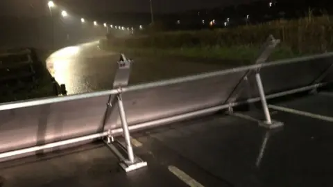 Newport City Council Flood barrier on Caerleon Road, St Julians, Newport in use in March 2020