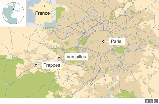 Map showing the suburb of Trappes, on the outskirts of Paris