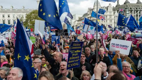 Getty Images Anti-Brexit marchers rally in London 19 Oct