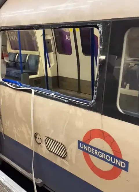 Nigel Ingofink/PA Smashed Tube train window