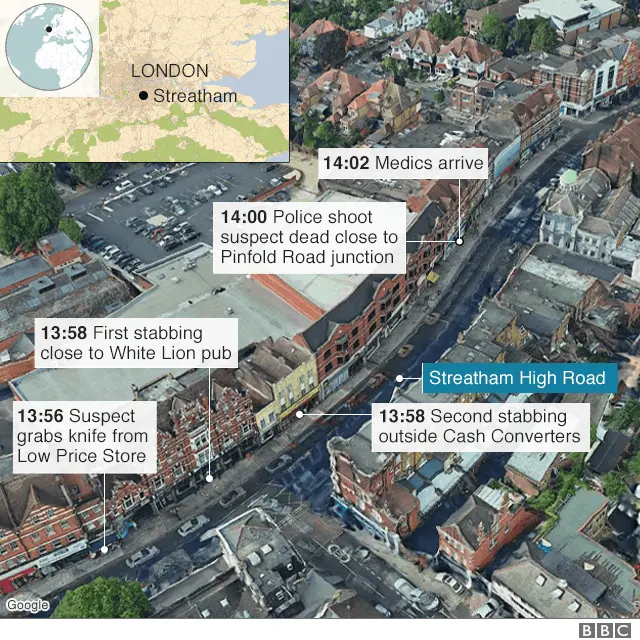 Map of Streatham High Road, where the attack took place
