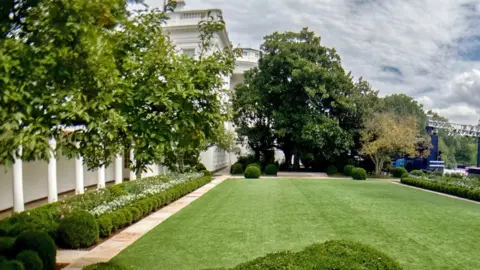 The new White House Rose Garden, designed by First Lady Melania Trump, in August 2020
