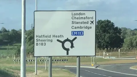 Harlow Council Road sign for M11