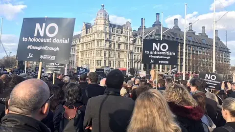 Jewish groups protesting outside Parliament