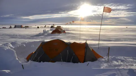 BBC Extreme camping in Antarctica, tents in the snow