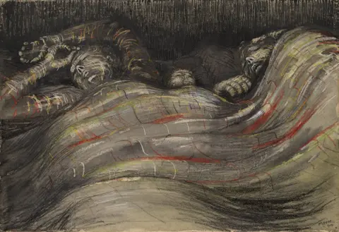 Henry Moore A drawing of people sleeping in an underground Blitz shelter