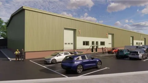 LDRS An artist's impression of the development showing a large industrial unit
