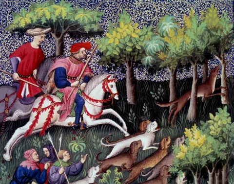 Josse/Leemage/Getty Images A 14th Century hunting scene in the forest