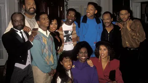 Getty Images The Fresh Prince of Bel Air team, including executive producer Quincy Jones, take a break from filming in 1990
