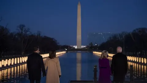 EPA President-elect Joe Biden with Jill Biden, and Vice President-elect Kamala Harris, with her husband Doug Emhoff, outside the Lincoln Memorial