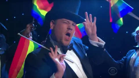 Late Late Show/CBS James Corden performing L-G-B-T on the Late Late Show