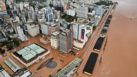 Aerial image of a flooded city