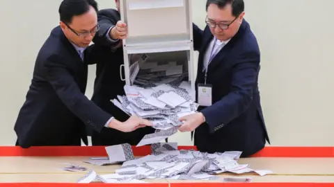 Getty Images Peak's district council by-election begin counting ballots of the elected at the Hong Kong Park Sports Centre