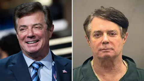Getty Images Former Trump campaign chair Paul Manafort - before and after being jailed
